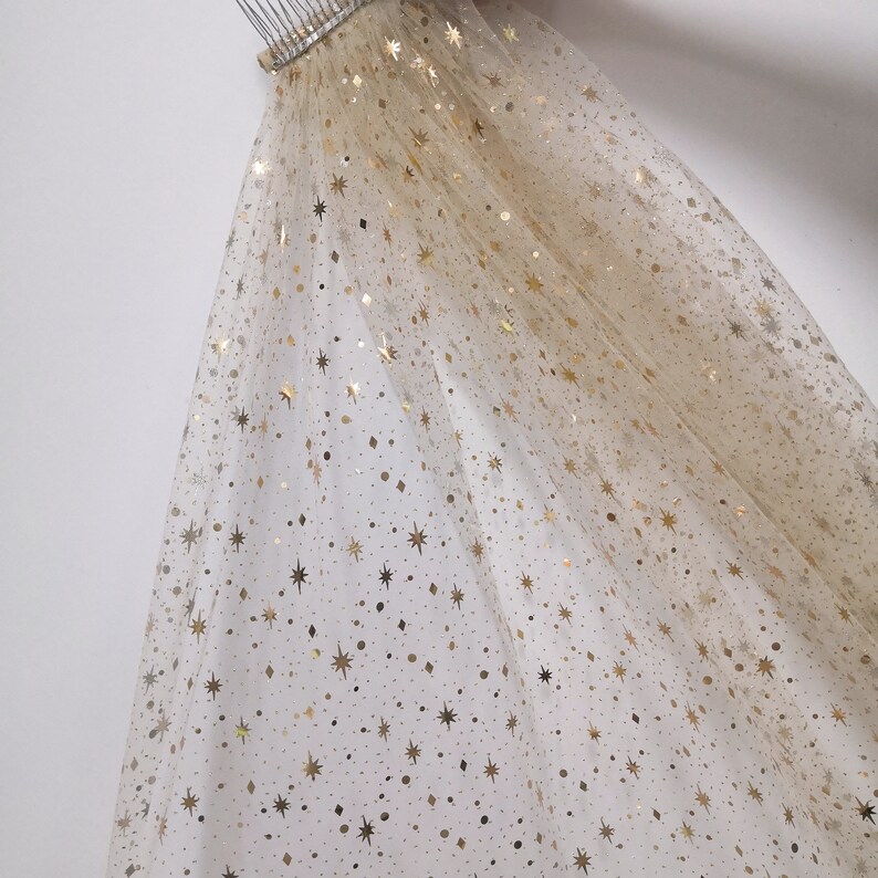 Shining Star Sequins Veil sparkling long Wedding Veil Flashing Gold Bridal Veil Glitter Veil Cathedral veil Gold Tulle with Gold Sequin