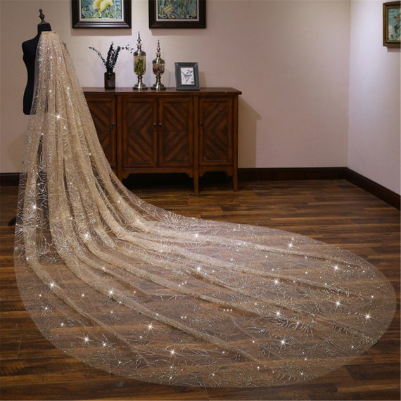 Luxury Wedding Veils Bling Beaded 3.5 M Long 3M Width Stars Champagne Gold Champagne  Veil With Crystals One Layer Wedding Veil From Dressvip, $68.99