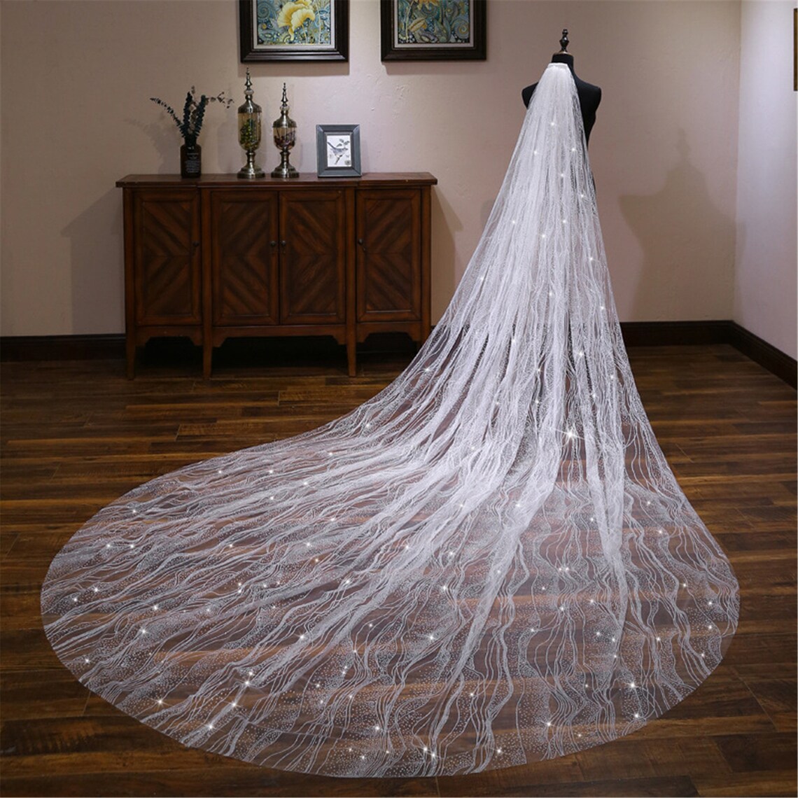 White Water Ripple Wedding Veil Sparkling Bridal Veil Long Etsy