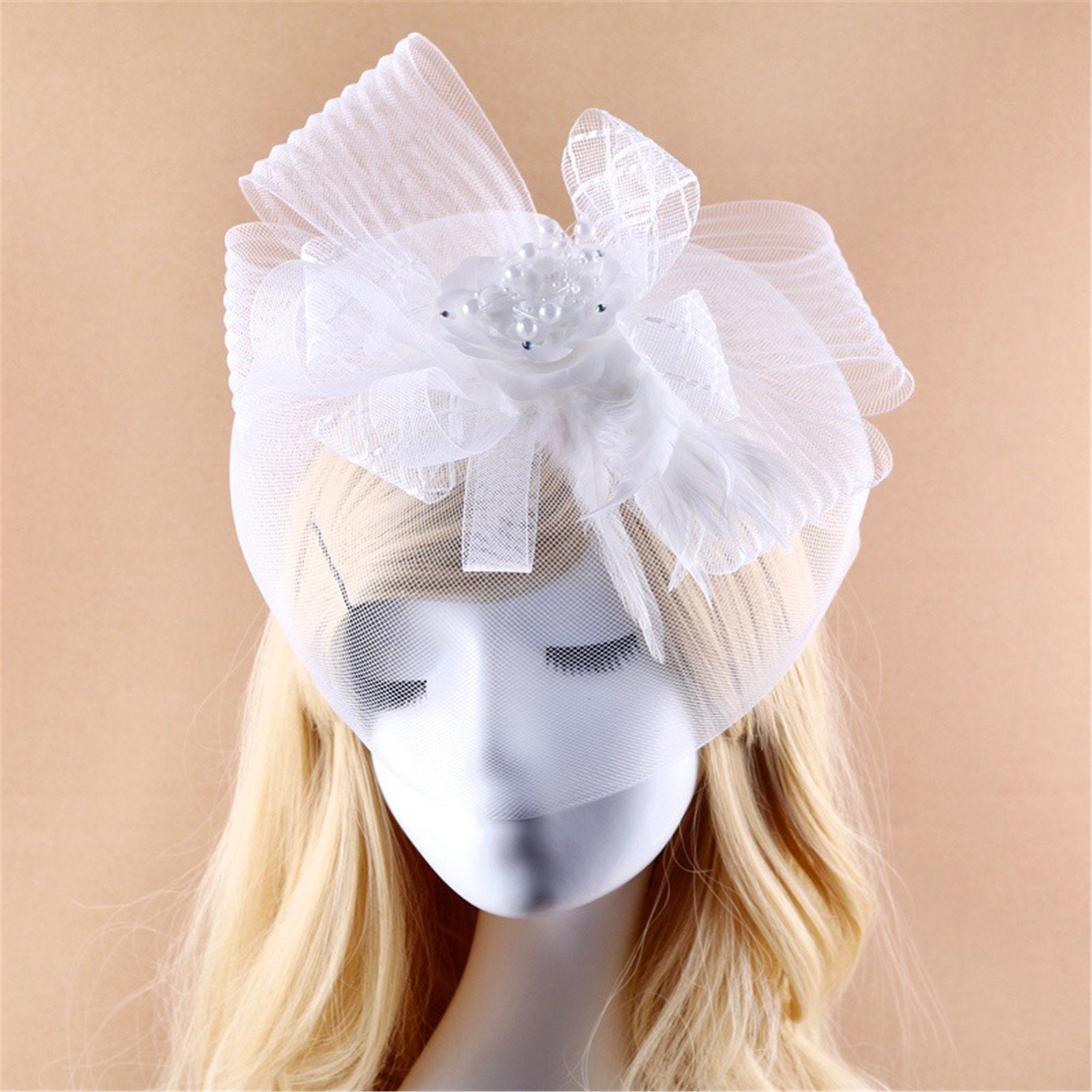 White Fascinator Top Hat for Women Feather Bride Handmade Etsy