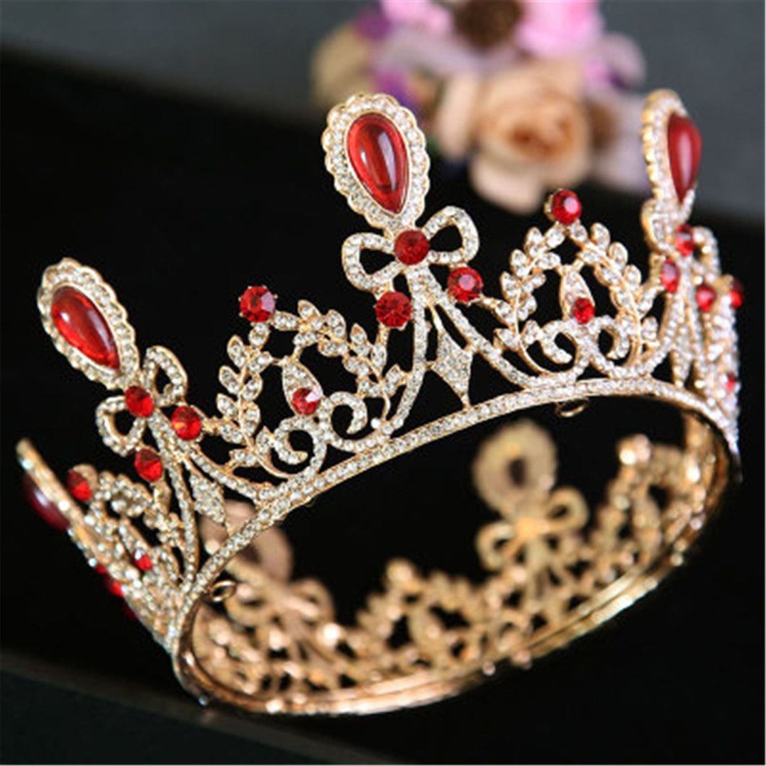 Classic Red Wedding Crown Crystal Bridal Crown Gold Headband - Etsy