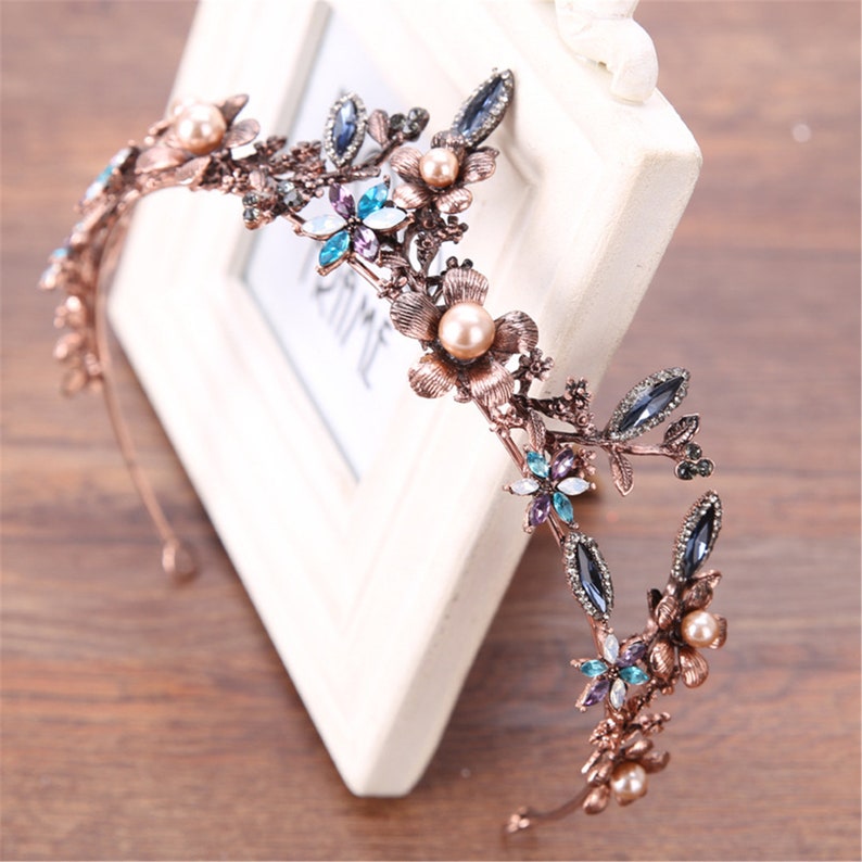 Brown Flower Wedding Crown Leaves Bridal Crown Bronzed Party Etsy