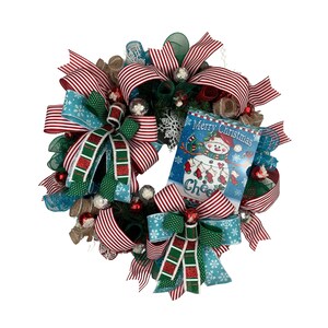 Whimsical Snowman Christmas wreath for front door, Winter Snowman and snowflake front door and porch decor, Snowman collectors