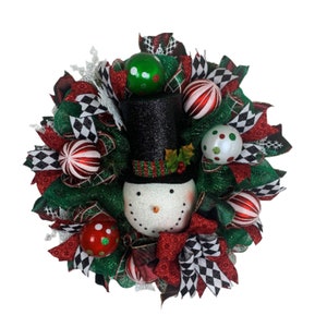 Whimsical Snowman Wreath for front door, Christmas porch decor ,  Outdoor Christmas Wreath, Winter porch decor, Snowman decor