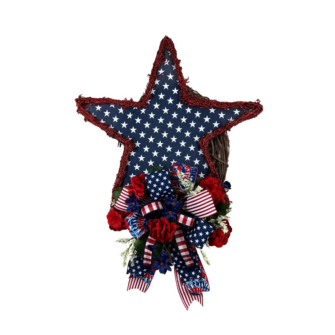 Patriotic Star Wreath for Front Door, Memorial Day Star Twig Door ...