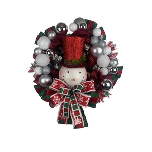 Whimsical Snowman Wreath for front door, Christmas porch decor ,  Outdoor Christmas Wreath, Winter porch decor, Snowman decor