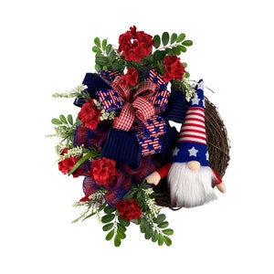 Patriotic Gnome wreath for front door, Summer patriotic wreath, Americana Decor, Patriotic Home Decor, Military family wreath for front door