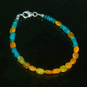 Ethiopian Green Opal Bead Bracelet: 925 Silver, Adjustable