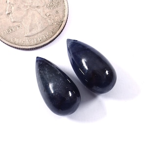 AAA+ Quality Natural Blue Sapphire Tear Drop Gemstone Beads Pair, Plain Smooth Sapphire, Loose Sapphire, Sapphire Beads For Jewelry Making.