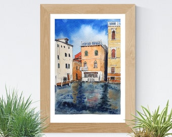 Venice ORIGINAL Watercolor by Sichodis 8" x 11" Line and wash. Urban sketch, Italy travel art