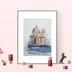 Venice ORIGINAL watercolor painting by Sichodis. 8&#39;&#39; x 11&#39;&#39; Italy urban sketch, Venice painting, Basilica della Salute