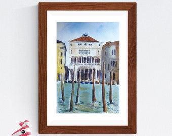 Venise ORIGINAL aquarelle par Sichodis 8" x 11" trait et lavis Ca' Loredan, peinture venise, croquis urbain trait et lavis