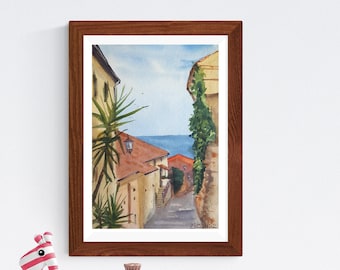 Tuscany ORIGINAL watercolor Castiglione della Pescaia, Italy wall art