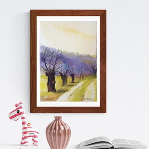 Paesaggio con gelsi Volpedo. Acquerello originale.