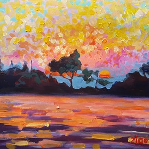 Paesaggio Toscana colori accesi Dipinto a mano Acrilico su carta Decorazione salotto