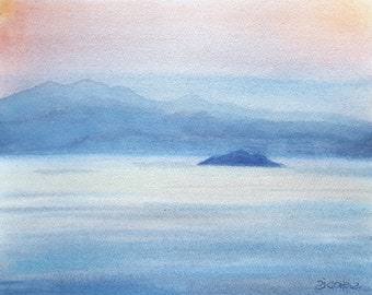 Seascape ORIGINAL watercolor painting.8'' x 11''. Original delicate seascape.