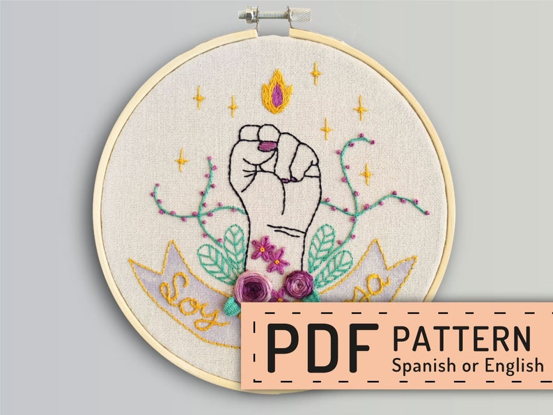 Feminist Hand embroidery PDF power woman message soy image 1