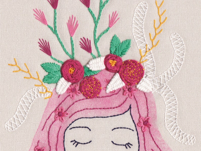 3 Illustration prints pack, hand embroidery, feminism, woman and flowers, mother earth, wall frame decor, postalcard, illustration print, image 4