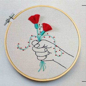 Hand embroidery pattern PDF, hoop art DIY, english directions, wall decor, free online stitch tutorial, red flower design, ramo flores rojas image 8