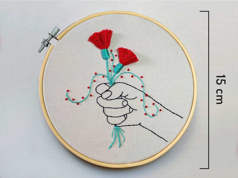 Hand embroidery pattern PDF, hoop art DIY, english directions, wall decor, free online stitch tutorial, red flower design, ramo flores rojas image 8