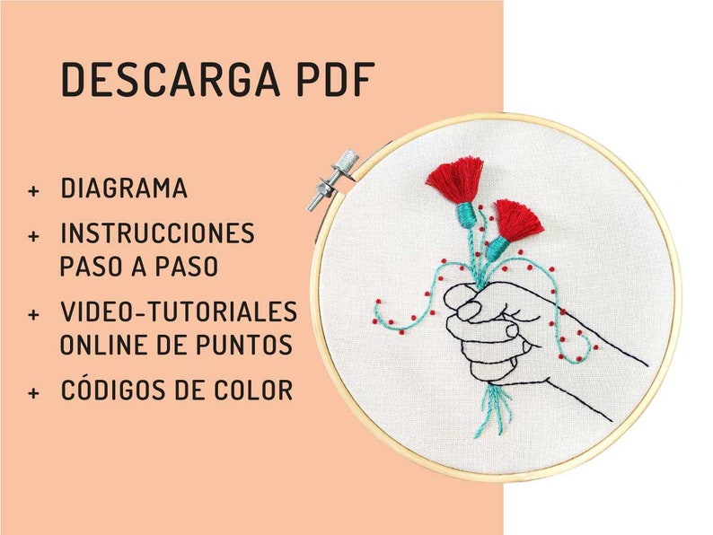 Hand embroidery pattern PDF, hoop art DIY, english directions, wall decor, free online stitch tutorial, red flower design, ramo flores rojas image 6