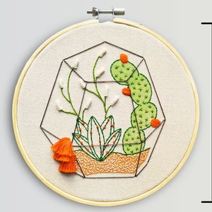 Download cactus embroidery, hand embroidery PDF, cactus terrarium, embroidery pattern, hoop art DIY woman, spanish directions, hand floral image 2