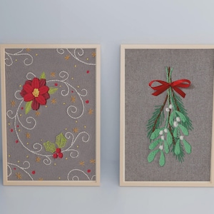 Confezione da 2 cartoline di Natale, illustrazione ricamata, vischio, cartoline di Natale, decorazione pittorica, cornice da parete, cartolina, illustrazione