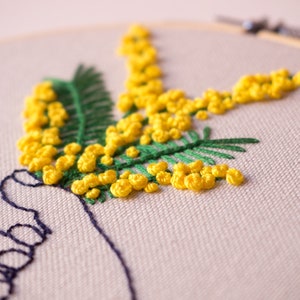 Embroidery download PDF, Floral mimosa pattern, hand and flower, Yellow embroidery design, Spanish directions, wall DIY decor, Yellow flower image 4