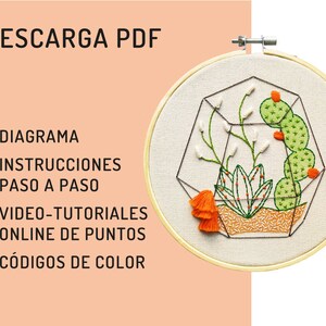 Download cactus embroidery, hand embroidery PDF, cactus terrarium, embroidery pattern, hoop art DIY woman, spanish directions, hand floral image 6