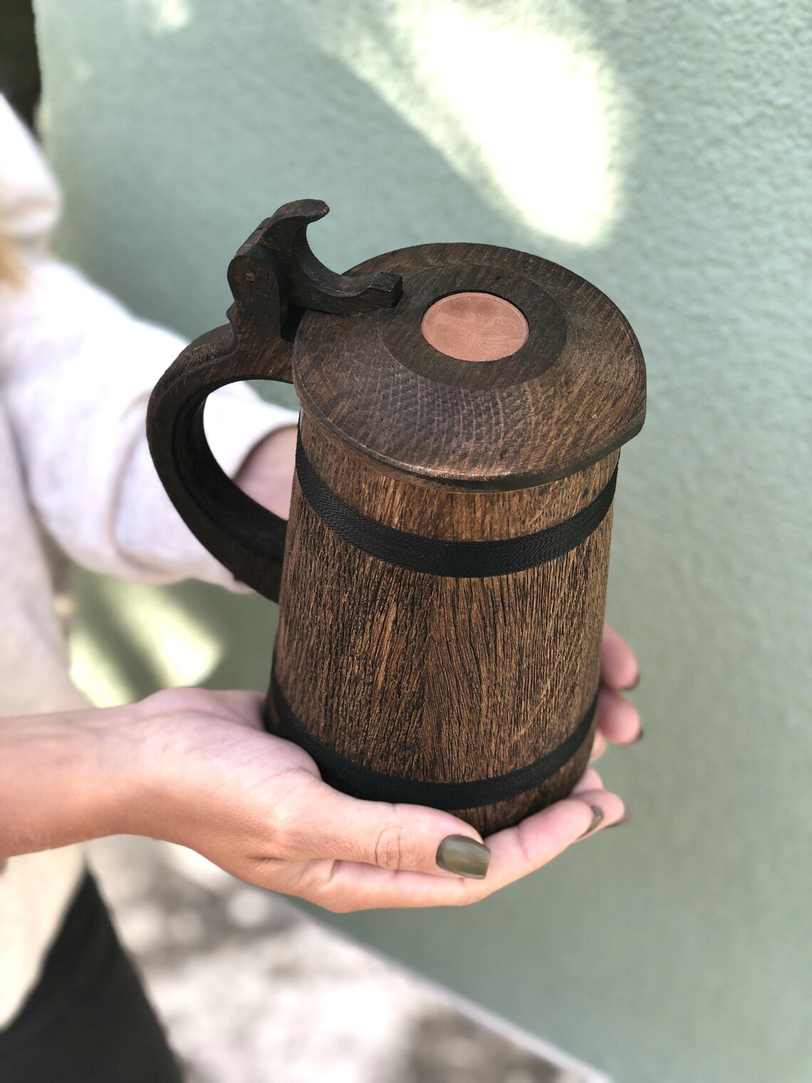 Wooden beer mug with lid Wooden Tankard Personalize beer Etsy