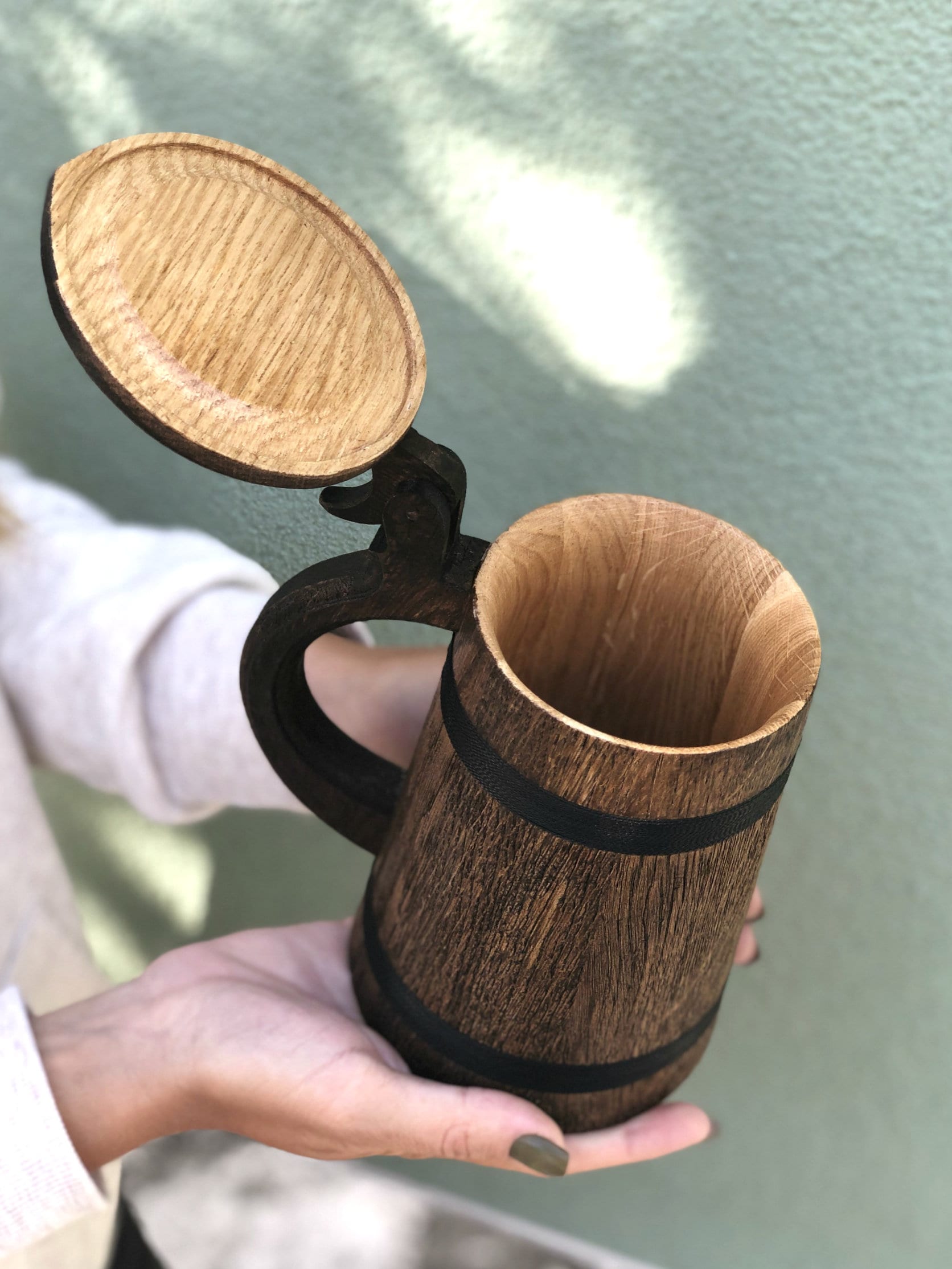 Wooden beer mug with lid Wooden Tankard Personalize beer Etsy