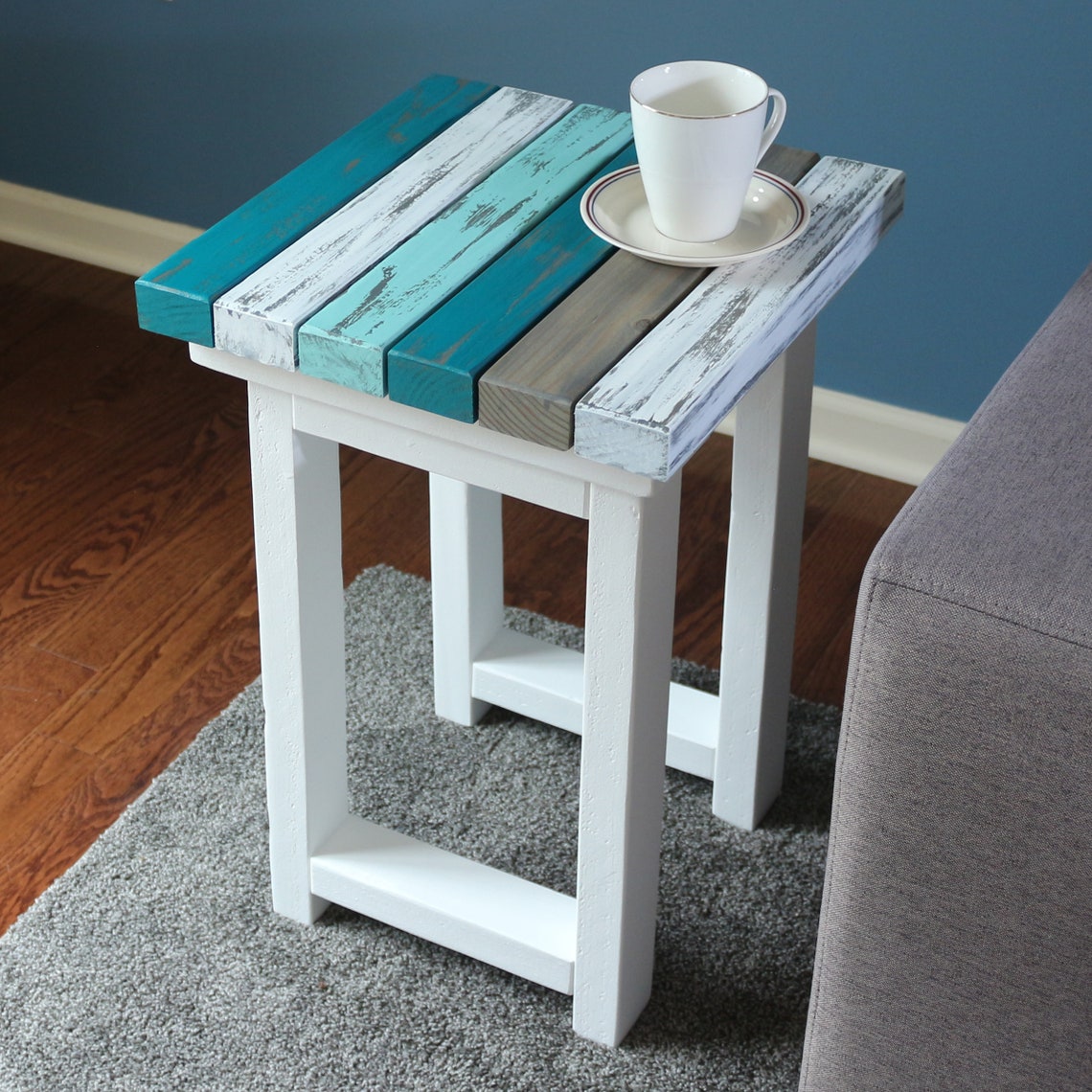 Coastal End Table in Turquoise Etsy