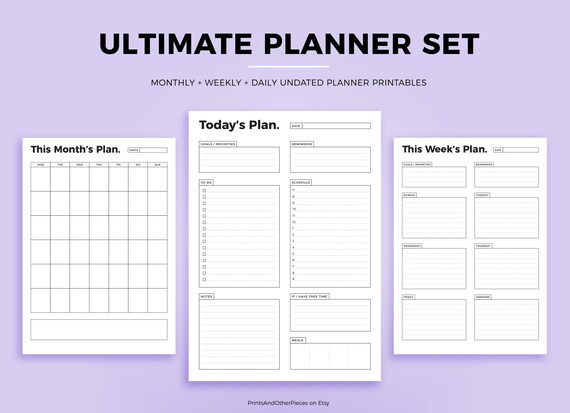 Daily Weekly Monthly Printable Planner Set Instant | Etsy