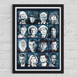 16 Doctors Of Doctor Who, Collage Of The Doctors From Doctor Who, Wall Art.