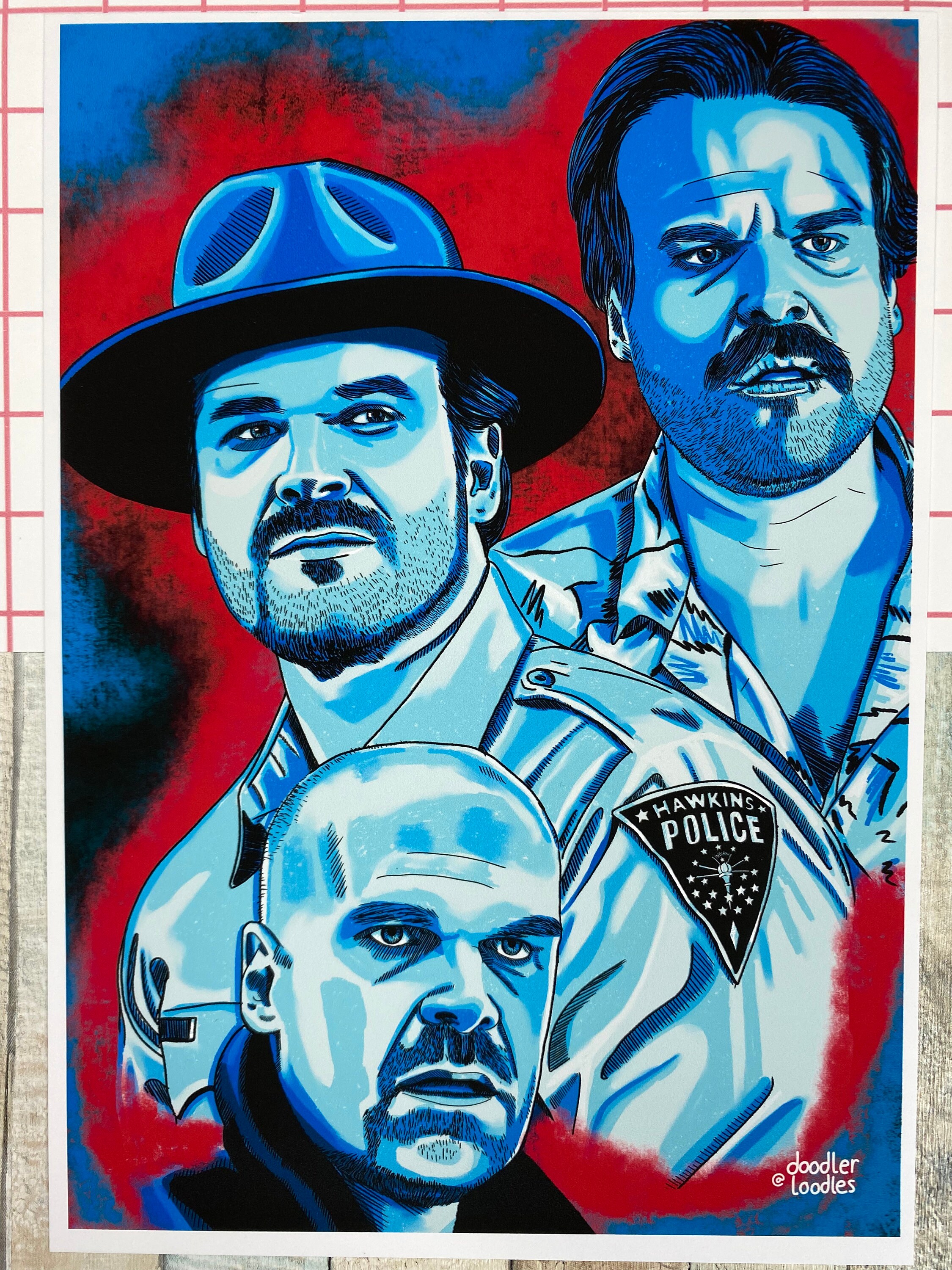 Jim Hopper Stranger Things Portrait Prints Fan Art Wall Etsy UK