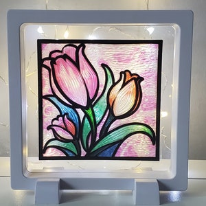 Tulip Japanese Carving DIY Craft Kit: Handmade Art with Frame