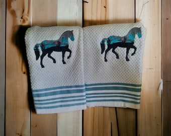 Western Embroidered Kitchen Towel Set (2 Pieces) / Mother's Day Gift / Wedding Gift / Housewarming/Horses