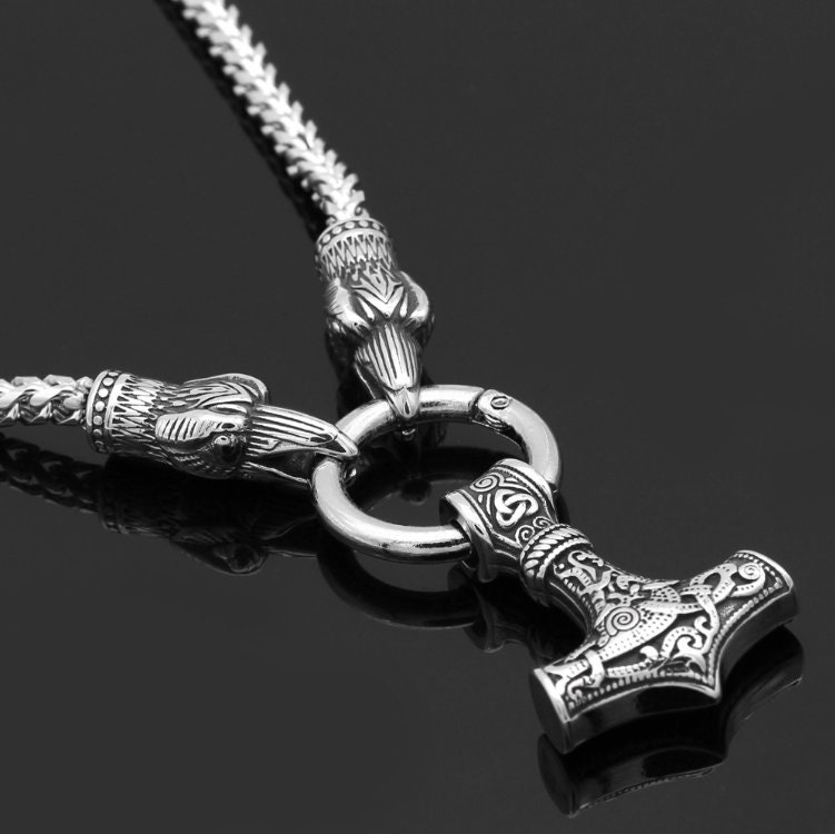 Odin's Ravens Mjolnir Viking Necklace Titanium Steel | Etsy