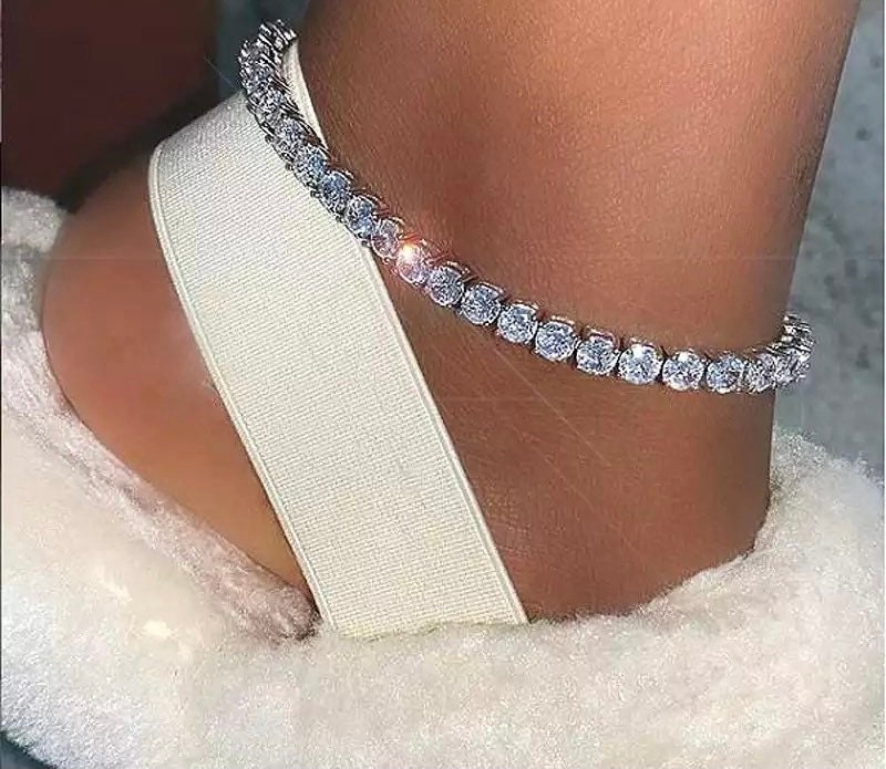 Tennis Anklet Rhinestone Anklet Bling Anklet Silver Iced Etsy