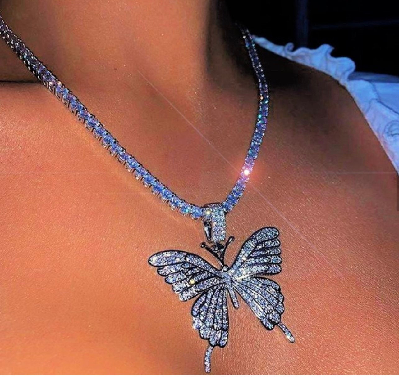 Butterfly Tennis Necklace silver Gold Butterfly Chain Butterfly