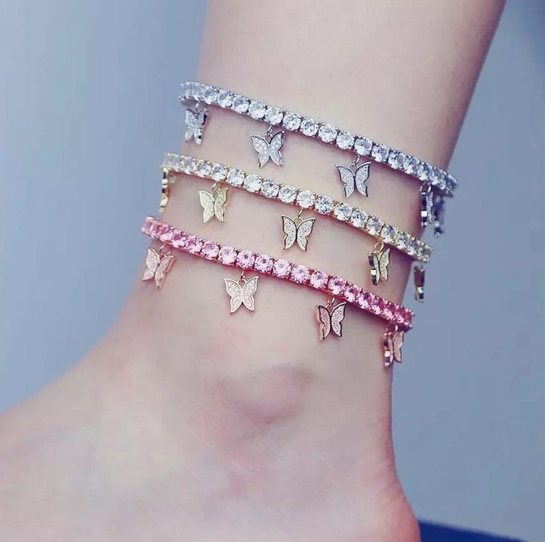 Butterfly Tennis Anklet Butterfly Anklet Anklet Jewelry Etsy