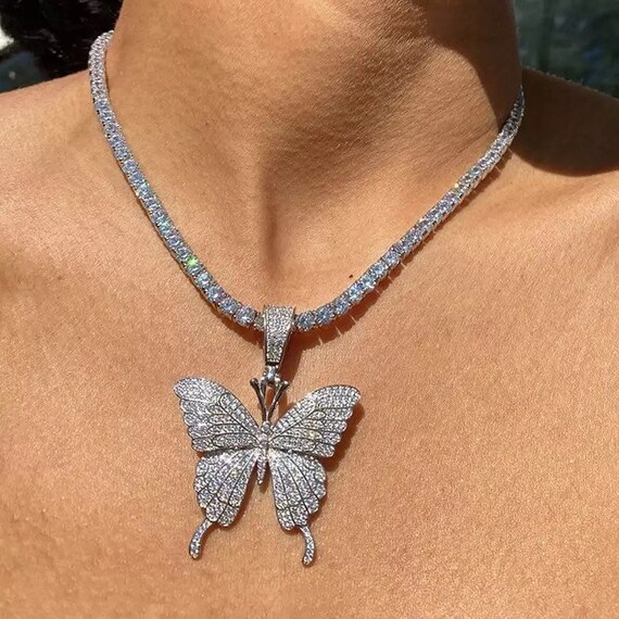 2pcs Butterfly & Rhinestone Decor Necklace - Cider