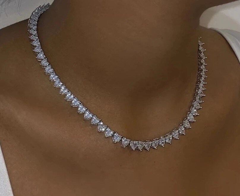 Tennis Heart Necklace Heart Tennis Choker Icy Heart Etsy