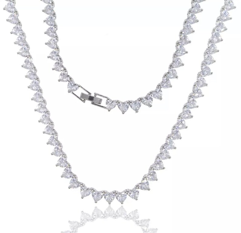 Tennis Heart Necklace Heart Tennis Choker Icy Heart Etsy