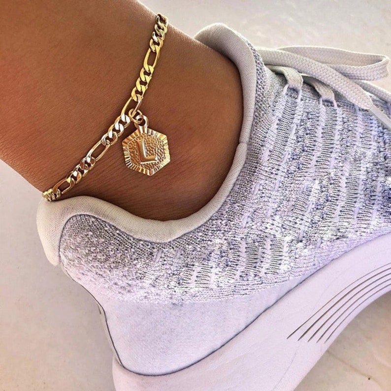 gold chain anklet with initial