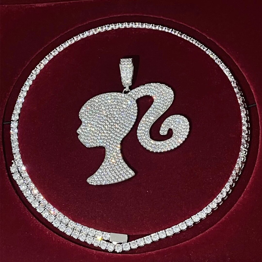 Doll Head Necklace Pendant , Icy Girl Head Tennis Chain , Doll Head