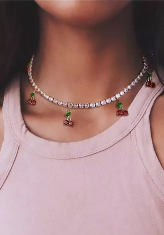 Cherry Necklace cherry Tennis Necklace tennis Choker Cherry