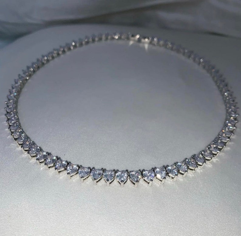 Tennis Heart Necklace Heart Tennis Choker Icy Heart Etsy