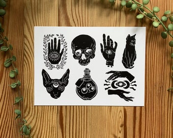 Gothic Collection // Witchy Themed Designs on Recycled Paper // Handprinted Designs // Digitally Printed Onto Recycled Card