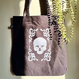 Skull Handprinted Tote Bag // Gothic Witchy Vibes //Eco-Friendly Tote Bag // Christmas Gift Idea // Stocking Filler